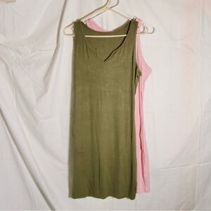 Olive and Pink Sleeveless Dress Set